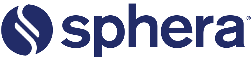 The image displays the Sphera logo, with a stylized S icon in a circular shape and the word sphera in bold, dark blue lowercase letters, highlighting its modern branding. Sourcing, Procurement, 3rd Party Risk
