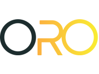 The image displays the word ORO in a modern, stylized font using bold color blocking. The first O is black, the R is orange, and the second O is yellow on a light gray background. Sourcing, Procurement, 3rd Party Risk