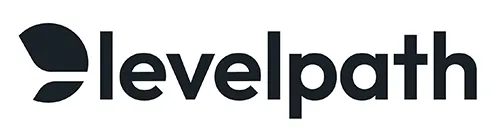 The image shows the Levelpath logo, featuring the word levelpath in lowercase black letters with a stylized leaf design to the left, conveying a sense of growth. Sourcing, Procurement, 3rd Party Risk