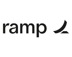 Black text logo displaying “ramp” in lowercase, followed by a stylized, upward-curving arrow graphic. The white background emphasizes the modern design. Sourcing, Procurement, 3rd Party Risk
