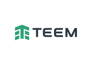 Logo with the word TEEM in dark gray capital letters next to a green geometric shape resembling an upward arrow or abstract building, evoking growth, set on a light gray background. Sourcing, Procurement, 3rd Party Risk