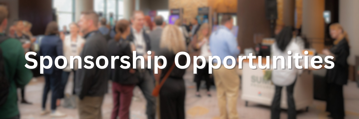A group of people networking at an indoor event, with the words Sponsorship Opportunities and Networking in large white text over the blurred background. Sourcing, Procurement, 3rd Party Risk