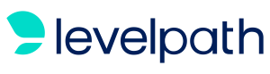 The image shows the Levelpath logo, featuring a stylized turquoise leaf icon and the word levelpath in bold, dark blue lowercase letters on a light background. Sourcing, Procurement, 3rd Party Risk