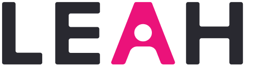 The word LEAH in bold letters, with the letter A in bright pink and featuring a circular cutout in the middle, while the other letters are black. Sourcing, Procurement, 3rd Party Risk