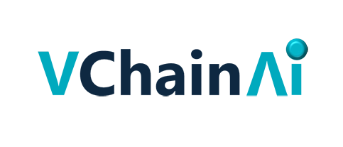 VChainAI logo with V and AI in teal and Chain in black. The dot above the i in AI is a teal 3D circle. Sourcing, Procurement, 3rd Party Risk