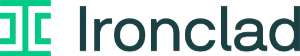 Ironclad logo featuring a teal geometric icon on the left and the word Ironclad in bold, black letters on the right, highlighting a modern brand identity. Sourcing, Procurement, 3rd Party Risk