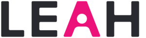 The word LEAH in bold letters, with the letter A in bright pink and featuring a circular cutout in the middle, while the other letters are black. Sourcing, Procurement, 3rd Party Risk